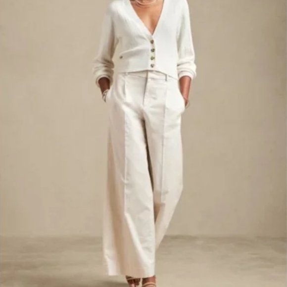 NWT! Banana Republic Palazzo Wide-Leg Chino Pant in Off White - Size 8 - Picture 1 of 4